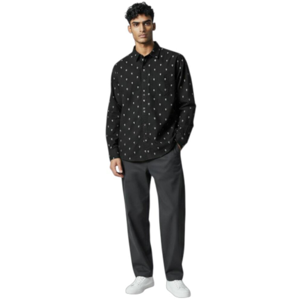 American Eagle Mens Long Sleeve Black Cactus Print Button Down Shirt Medium